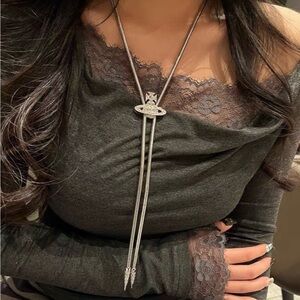 Vivienne Westwood Bolo Tie Silver Platinum Crystal Necklace 2024 Pre-owned